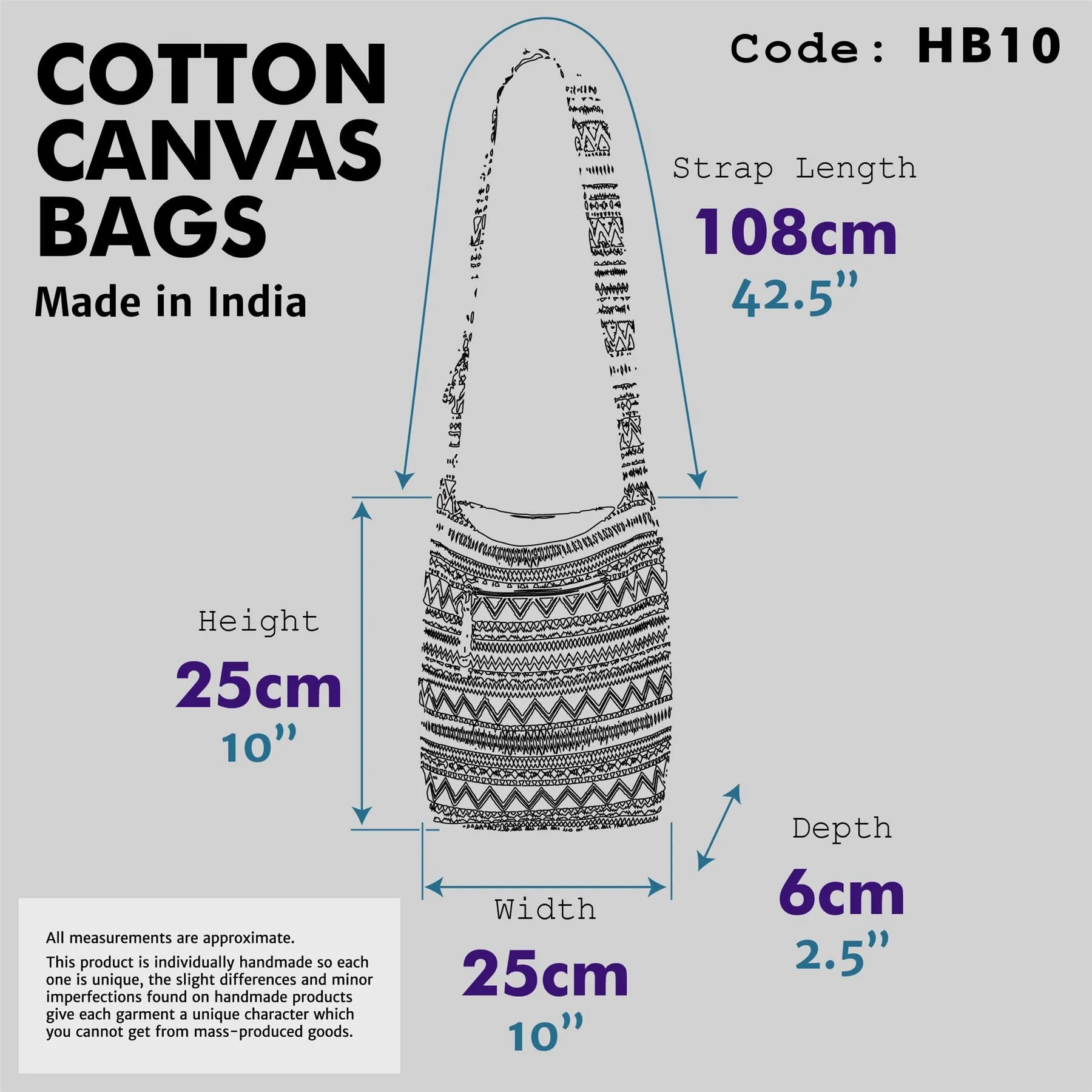 Cotton Canvas Sling Shoulder Bag - Zebra Blue