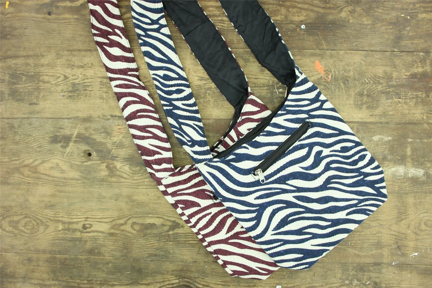 Cotton Canvas Sling Shoulder Bag - Zebra Blue
