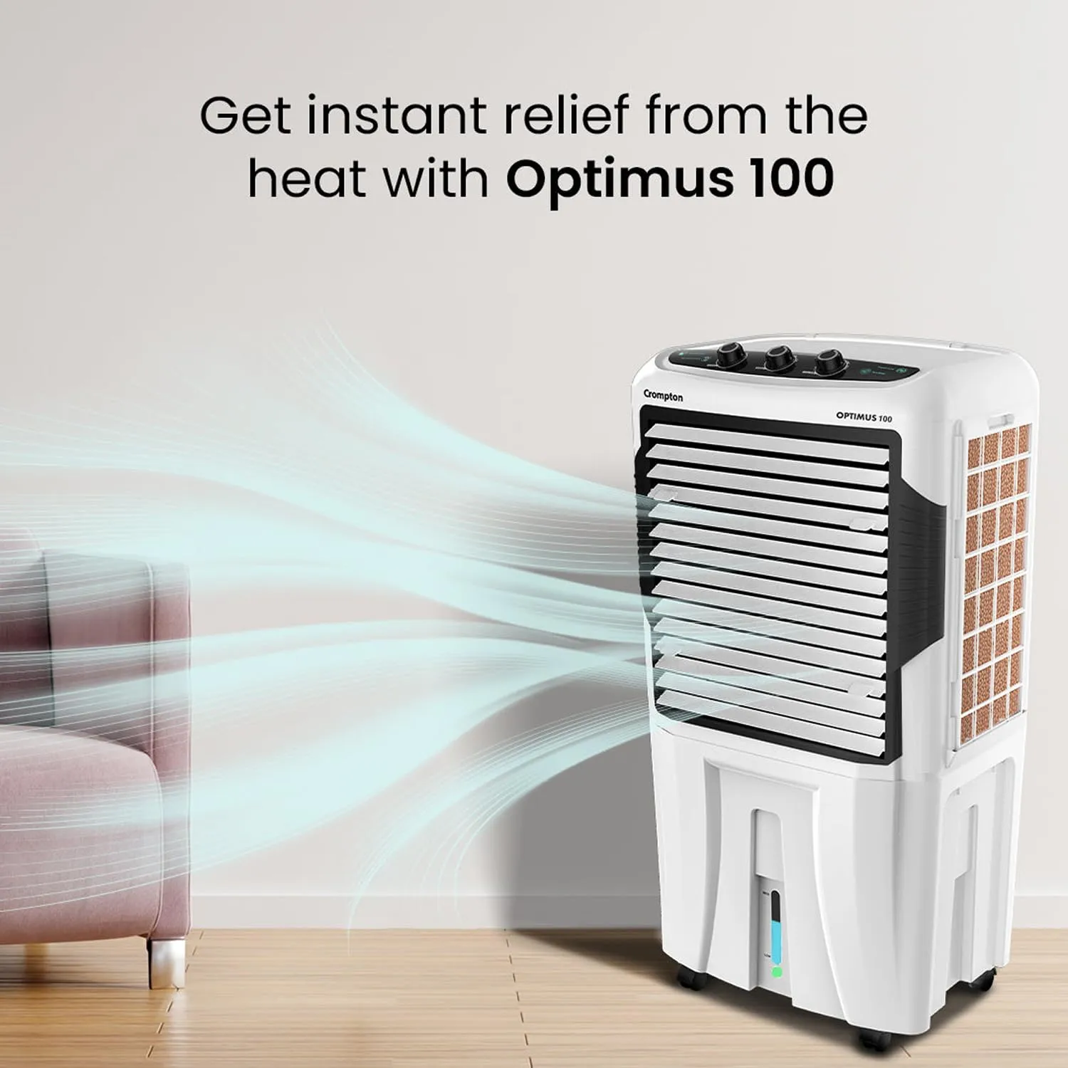 Crompton Optimus 100 Litres Desert Air Cooler for home | Large & Easy Clean Ice Chamber | High Density Honeycomb Pads | Auto-Fill & Drain | Everlast Pump | Humidity Control