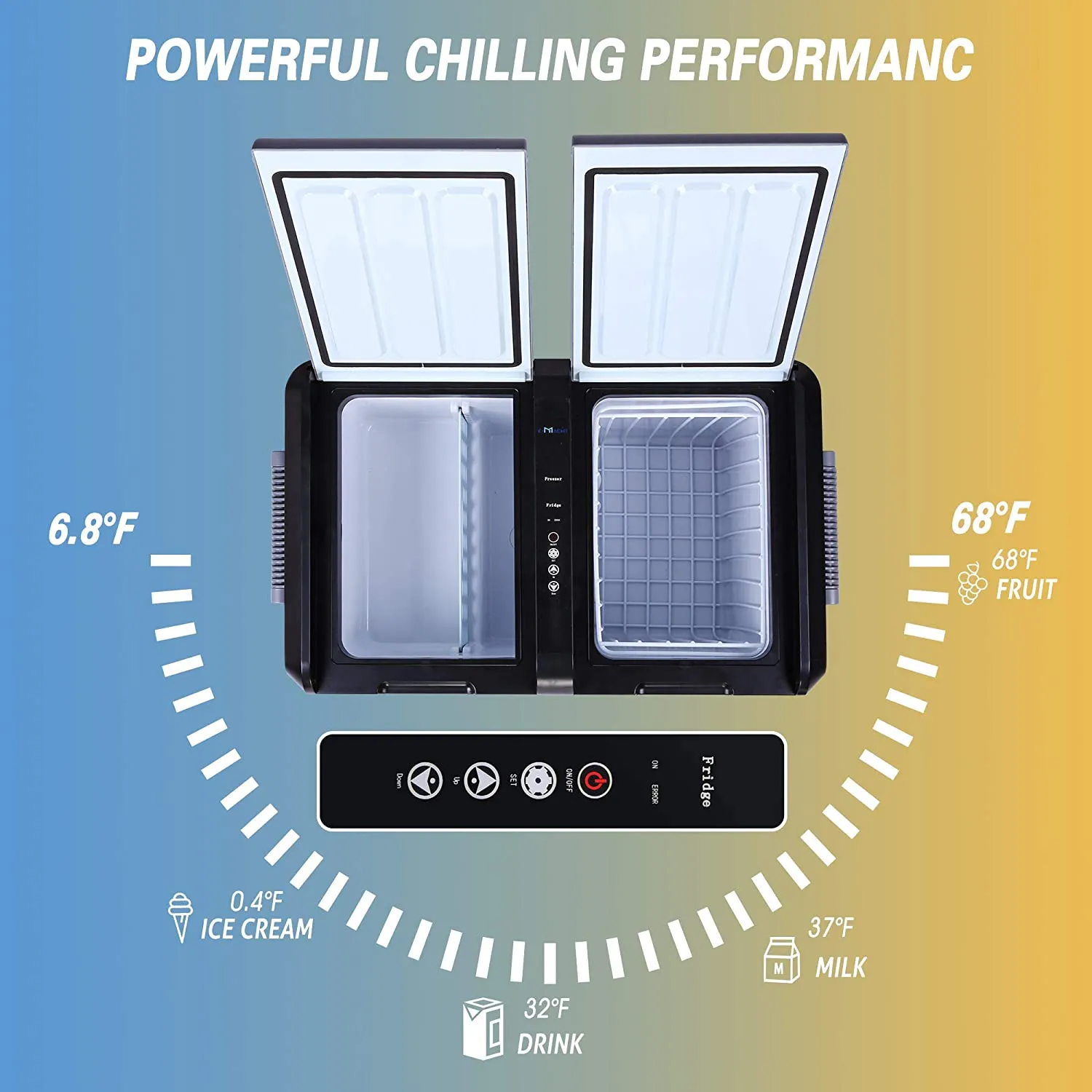 E-Macht 2 IN 1 Portable Car Refrigerator Freezer Shockproof Cooler 55-Quart, with LCD Display Double Doors