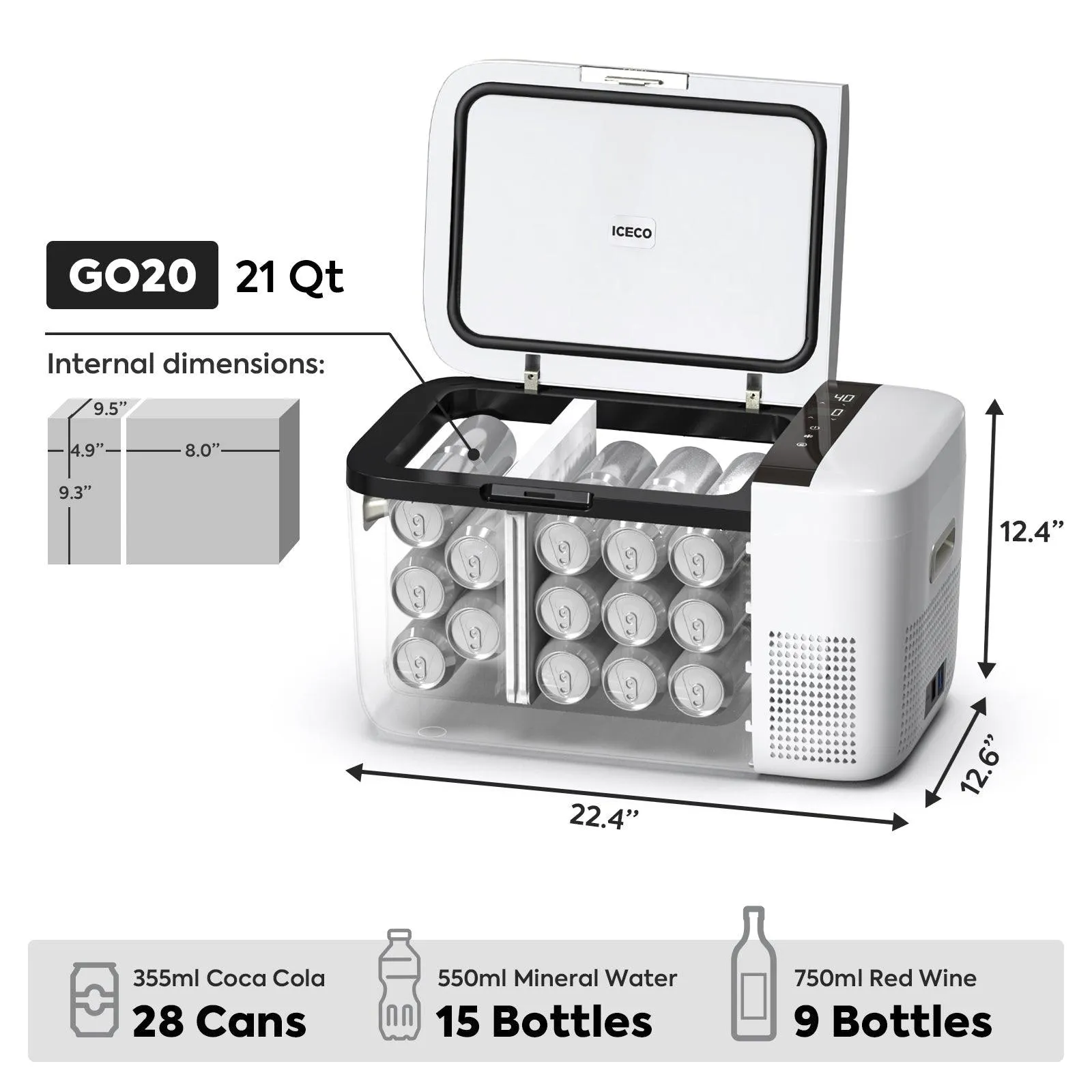 ICECO GO20 21QT Dual Zone 12V Portable Freezer (White)