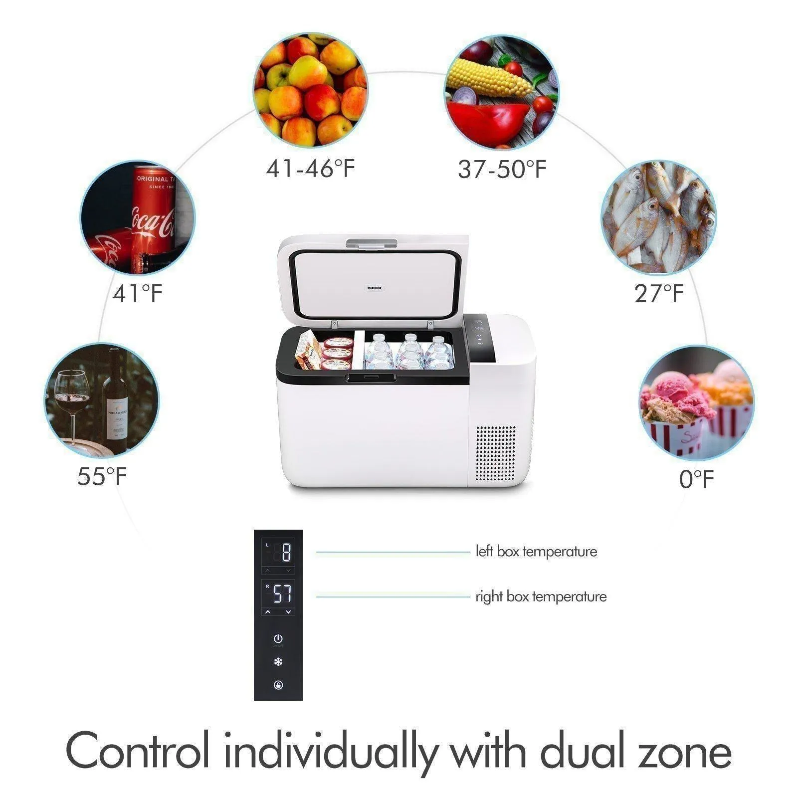 ICECO GO20 21QT Dual Zone 12V Portable Freezer (White)