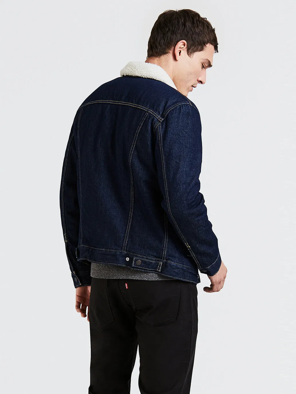 Men's Solid Dark Blue Shearling Jacket