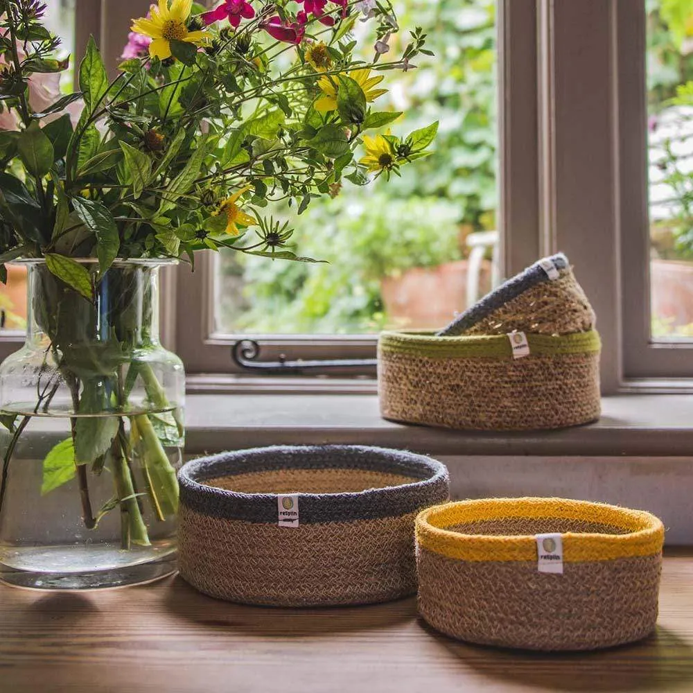 Respiin Shallow Jute Basket - Medium Natural/Grey