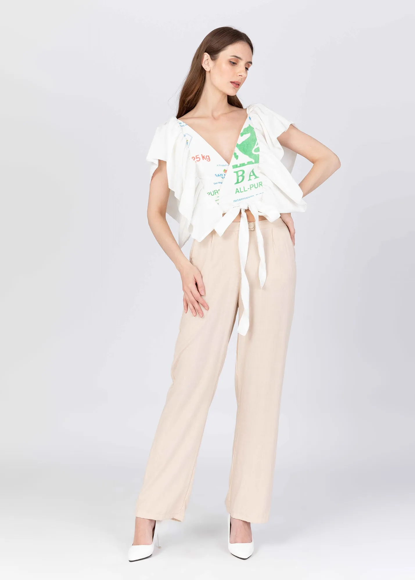Reversible Butterfly Sleeve Tie Wrap Blouse