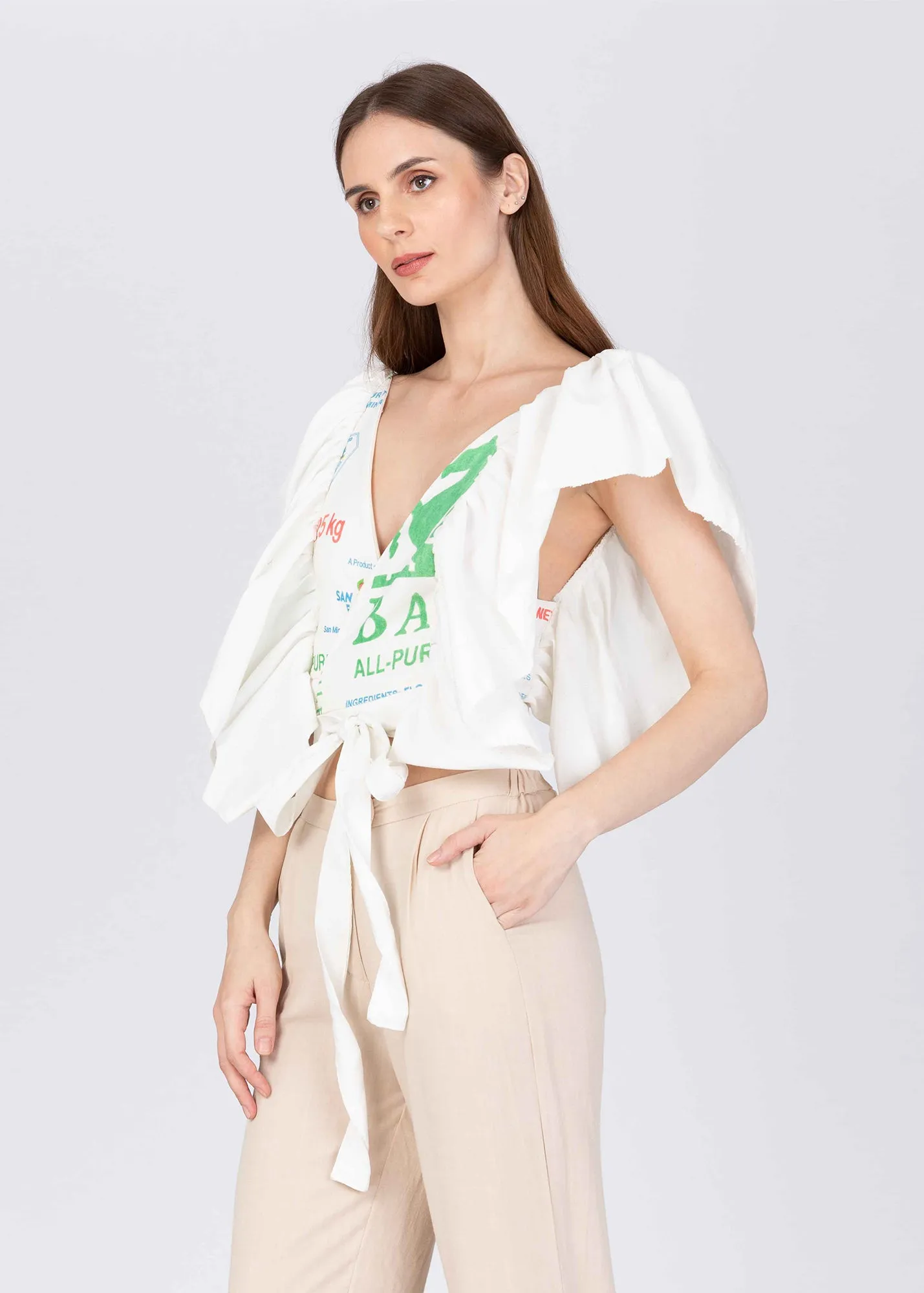 Reversible Butterfly Sleeve Tie Wrap Blouse
