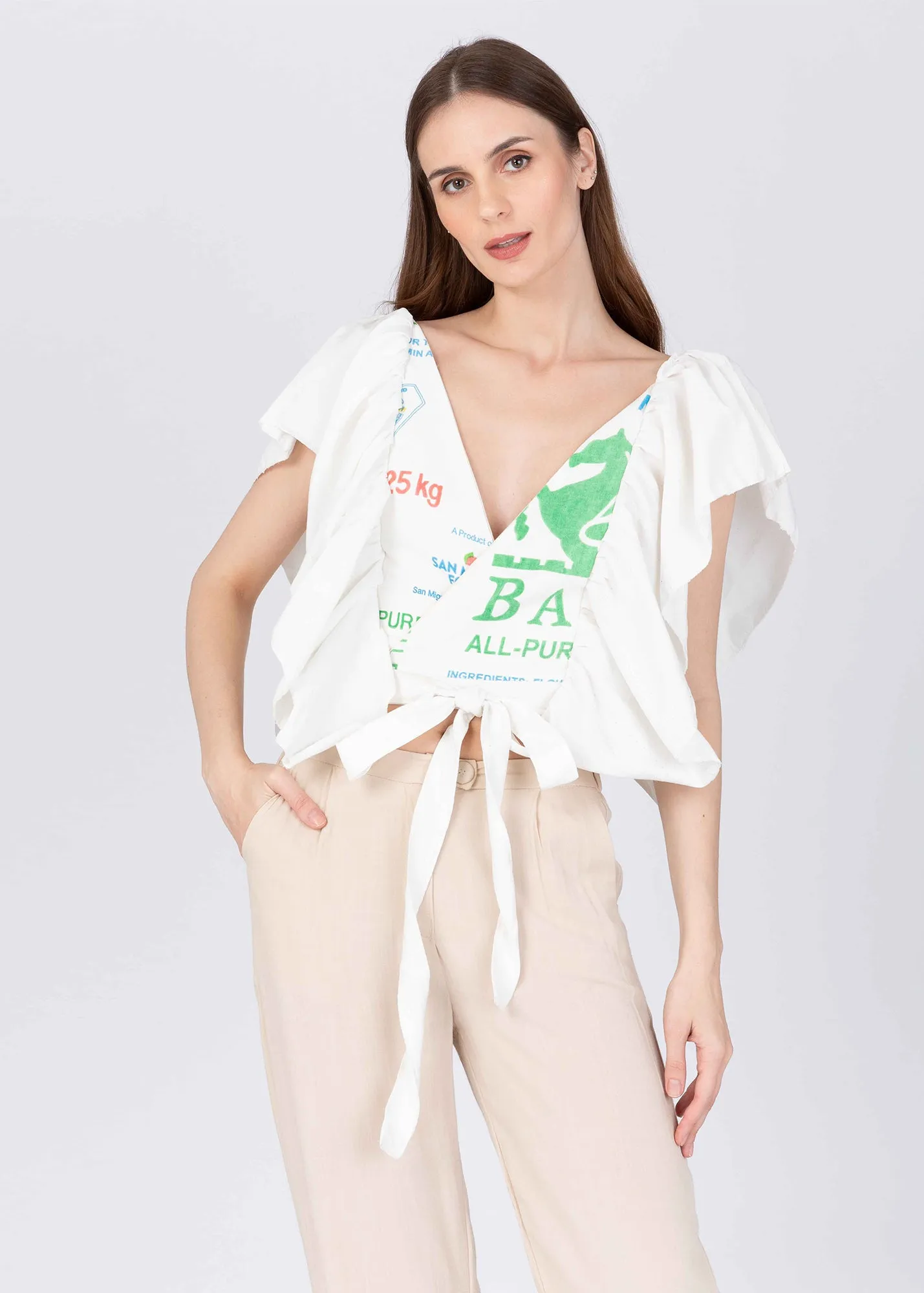 Reversible Butterfly Sleeve Tie Wrap Blouse
