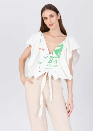 Reversible Butterfly Sleeve Tie Wrap Blouse