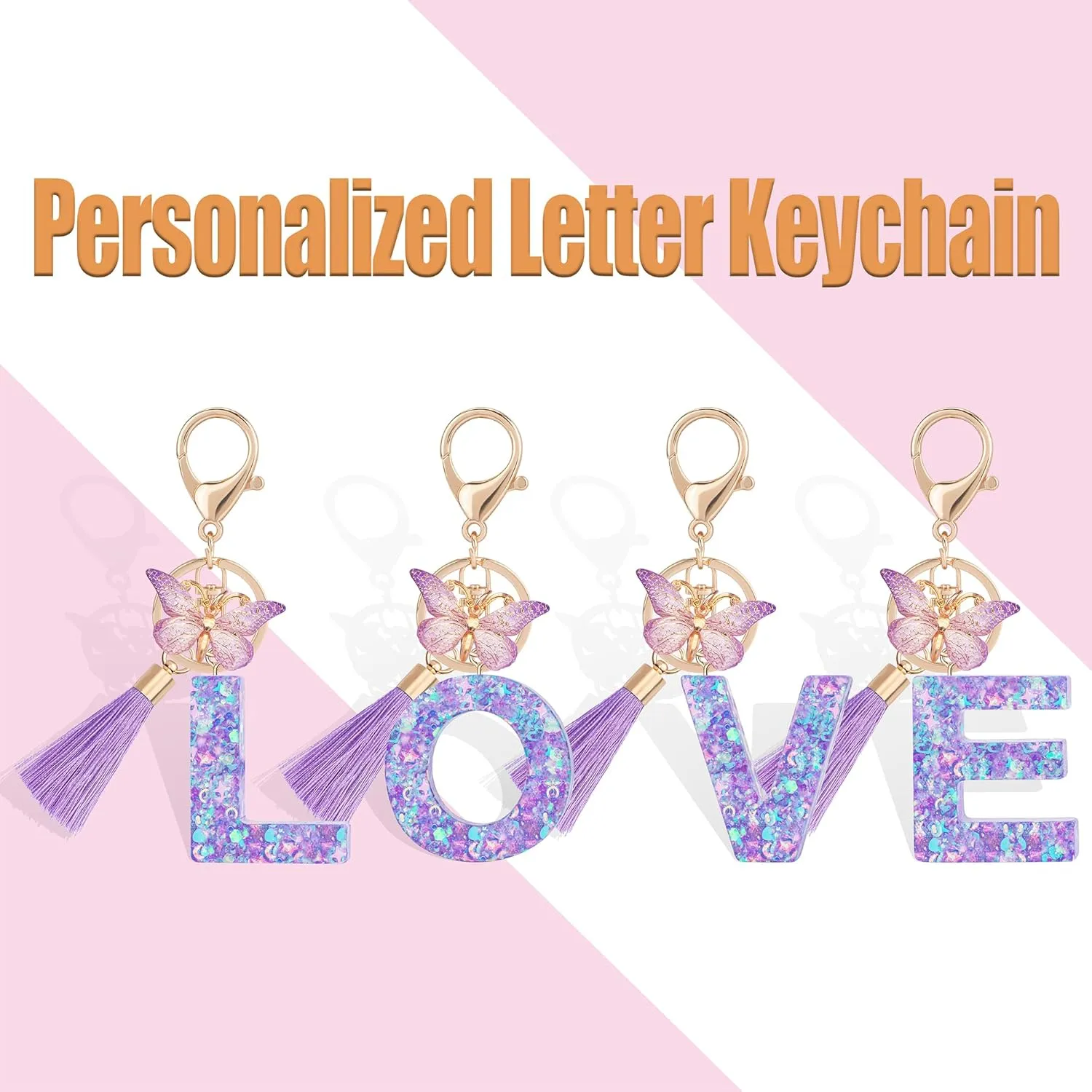 Suweibuke Colourful Cute Initial Letter Keychains for Women Girls with Tassel Butterfly, Charm for Purse Handbags Backpacks