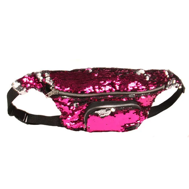 waist bag Women men Unisex Casual Double Color shiny Sequins Unisex Waist fanny pack belt bag men