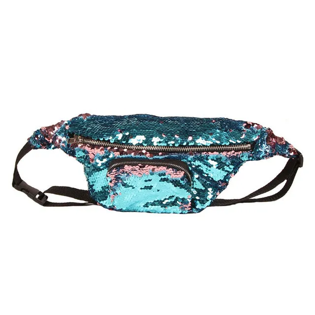 waist bag Women men Unisex Casual Double Color shiny Sequins Unisex Waist fanny pack belt bag men