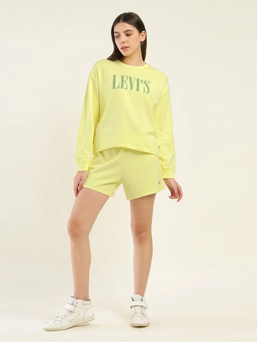Women's Brand Logo Yellow Crew Neck Co-ord Set