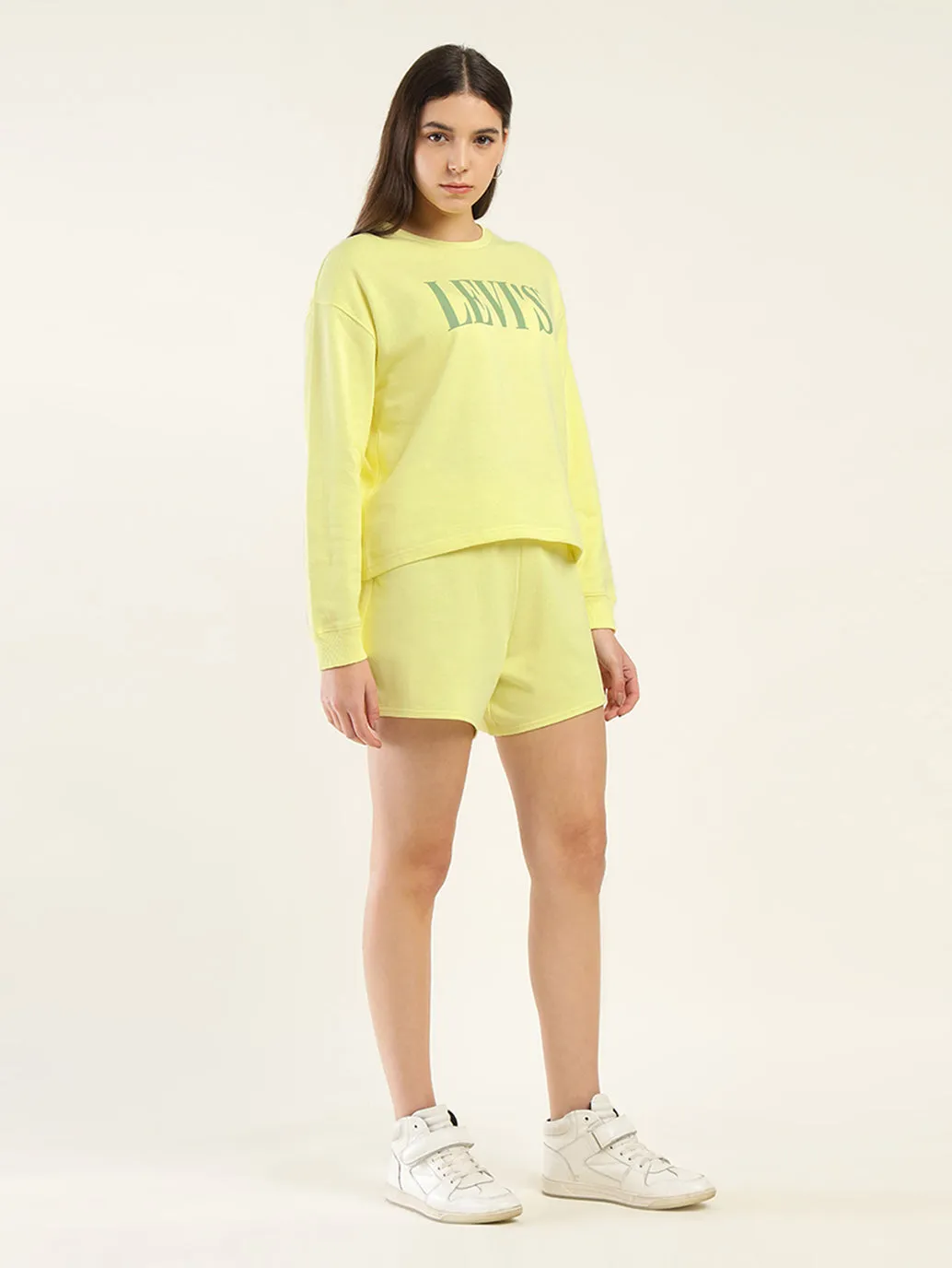 Women's Brand Logo Yellow Crew Neck Co-ord Set
