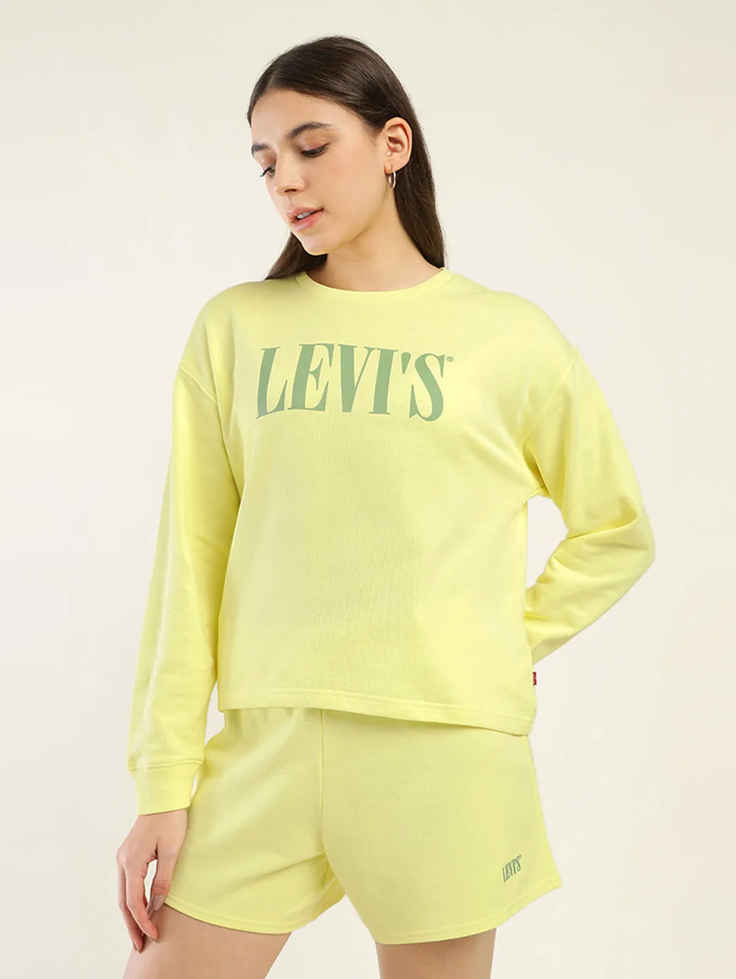 Women's Brand Logo Yellow Crew Neck Co-ord Set